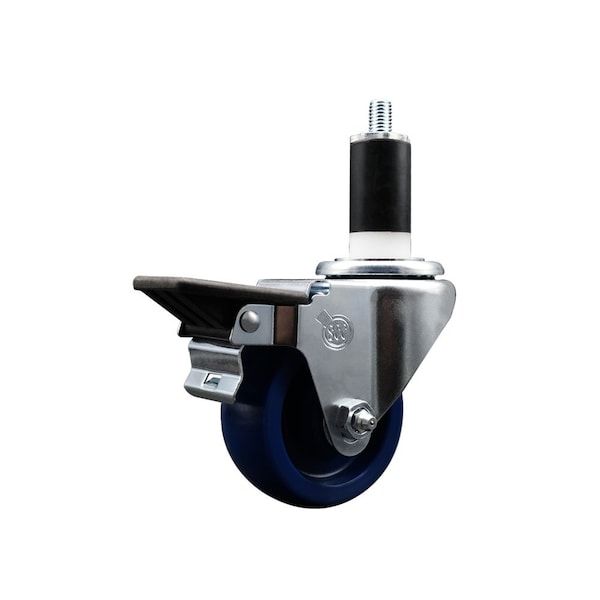 3'' Solid Poly Swivel 1-3/8'' Expanding Stem Caster with Brake